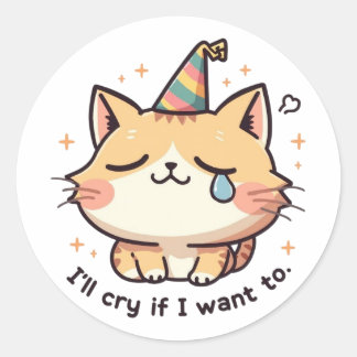 Dramatic Cat Crying Party Sticker - Relatable Humo ラウンドシール