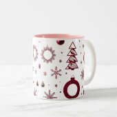 Dramatic Deep Red Geometric Layered Tree  ツートーンマグカップ (正面右)