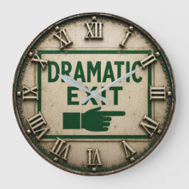 Dramatic Exit Funny Vintage Exit Sign Humor ラージ壁時計