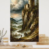 🏰🌫️ Dramatic Medieval Cliff Castle Stormscape 🌄 ポスター (キッチン)