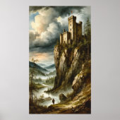 🏰🌫️ Dramatic Medieval Cliff Castle Stormscape 🌄 ポスター (正面)