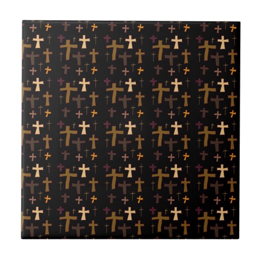 Dramatic Multicolored Christian Crosses on Black タイル (正面)