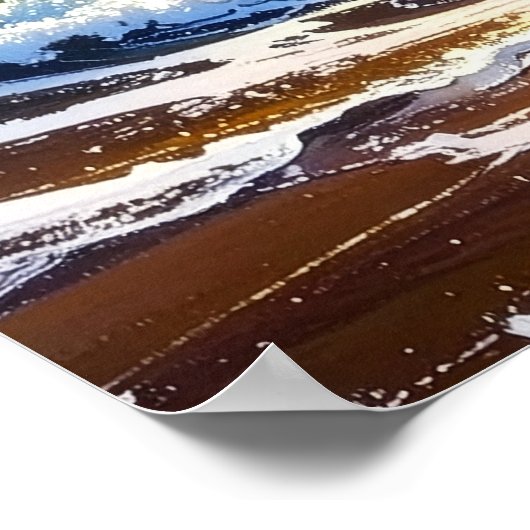 Dramatic Ocean Waves on the Beach Sunset Art ポスター (角)