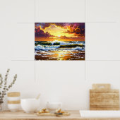 Dramatic Ocean Waves on the Beach Sunset Art ポスター (キッチン)