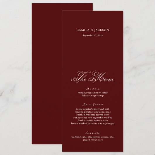 Dramatic Opera Burgundy Wedding Menu Card 招待状 (正面/裏面)