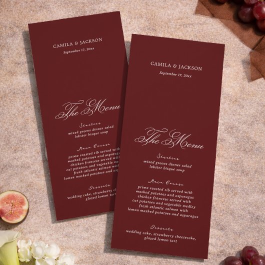 Dramatic Opera Burgundy Wedding Menu Card 招待状
