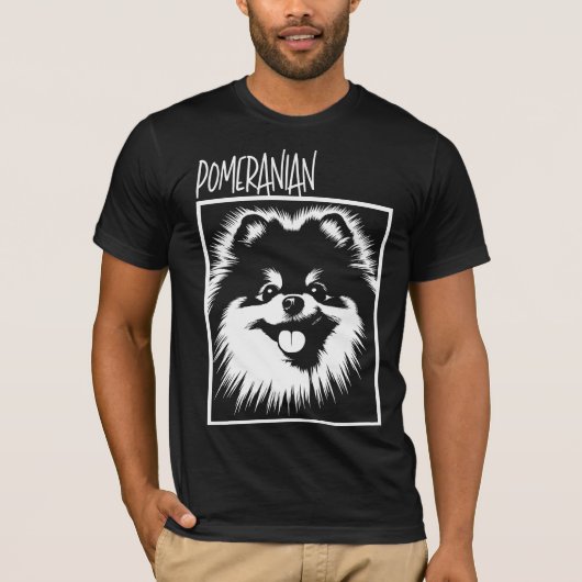 Dramatic Pop Art Pomeranian White On Black Tシャツ (正面)