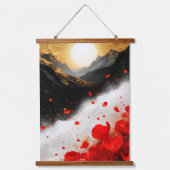 Dramatic Red Poppies Black Mountain Golden Sun Lan 吊り下げ型タペストリー (正面)