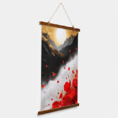 Dramatic Red Poppies Black Mountain Golden Sun Lan 吊り下げ型タペストリー (傾斜あり)