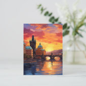 Dramatic Sunset Over the Iconic Charles Bridge ポストカード (スタンド正面)