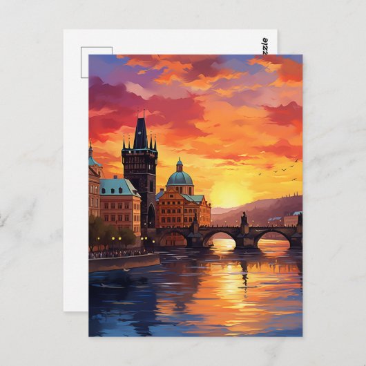 Dramatic Sunset Over the Iconic Charles Bridge ポストカード (正面/裏面)