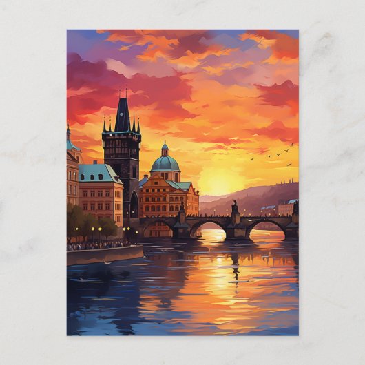 Dramatic Sunset Over the Iconic Charles Bridge ポストカード (正面)