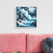 Dramatic Waves Crashing Against Towering Vertical  キャンバスプリント (インサイチュ (リビング))