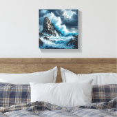 Dramatic Waves Crashing Against Towering Vertical  キャンバスプリント (インサイチュ (寝室))