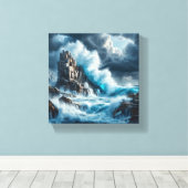 Dramatic Waves Crashing Against Towering Vertical  キャンバスプリント (インサイチュ (ウッドフロア))