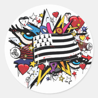 Drapeau Bretagne Breizh graffiti Breton graff ラウンドシール
