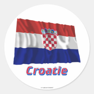 Drapeau Croatie avec le nom enのfrançais ラウンドシール