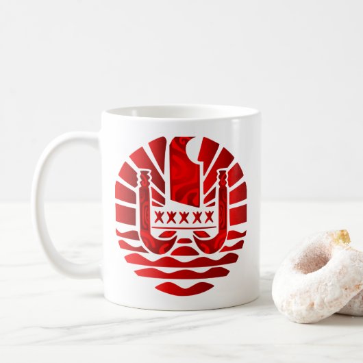 Drapeau de la Polynésie française (rouge) コーヒーマグカップ (ドーナツ)