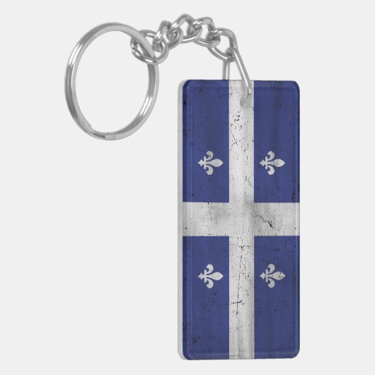 Drapeau du Québec style grunge érodé キーホルダー (正面左)