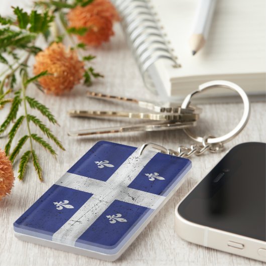 Drapeau du Québec style grunge érodé キーホルダー (正面右)