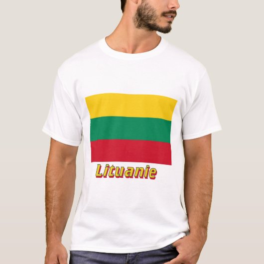 Drapeau Lituanie avec le nom enのfrançais Tシャツ (正面)