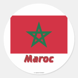 Drapeau Maroc avec le nom enのfrançais ラウンドシール