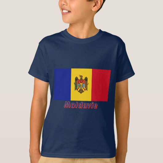 Drapeau Moldavie avec le nom enのfrançais Tシャツ (正面)