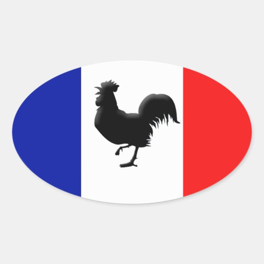 Drapeaux France love coq 楕円形シール (正面)