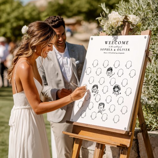 Draw Your Face 31 Guest Book Wedding Welcome Sign ポスター