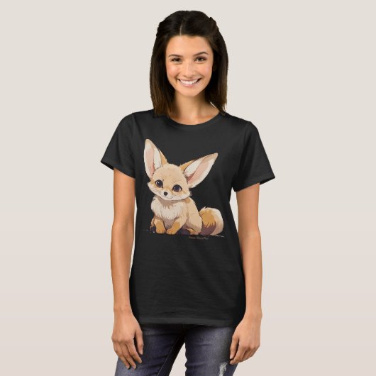 Drawing of a Fennec, Desert Fox, in Cartoon style Tシャツ (正面フル)