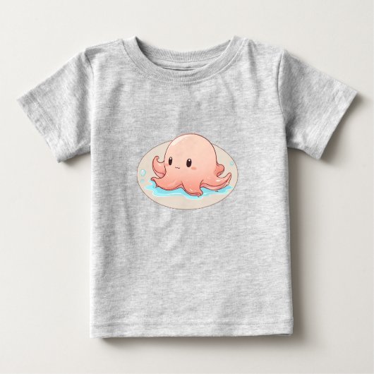 Drawing of a pink Baby Octopus ベビーTシャツ (正面)