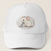 Drawing of a White Mouse nibbling Wheat Grains キャップ (正面)