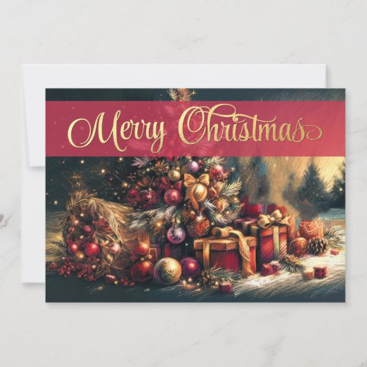 Drawing of Winter Serenity Christmas Scene Trees カード (正面)