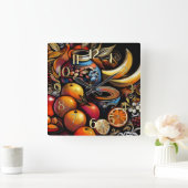 Drawing Stylized Still Life Vase Fruit スクエア壁時計 (ホーム)