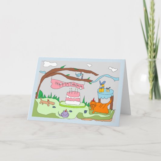 Drawlingsのパーティー好きな人は、ハッピーバースデー言います! カード (正面)