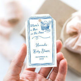 Drawn Blue Bun in the Oven Baby Shower Party ギフトタグ