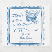 Drawn Blue Bun in the Oven Baby Shower Party スパークリングワインラベル (シングルラベル)