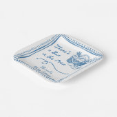 Drawn Blue Bun in the Oven Baby Shower Party ペーパープレート (傾斜あり)