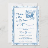 Drawn Blue Bun in the Oven Baby Shower Party 招待状 (正面)