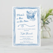 Drawn Blue Bun in the Oven Baby Shower Party 招待状 (スタンド正面)