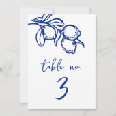 Drawn Blue Lemon 5x7 Wedding Table Number Sign 招待状 (正面)