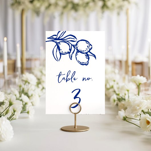 Drawn Blue Lemon 5x7 Wedding Table Number Sign 招待状