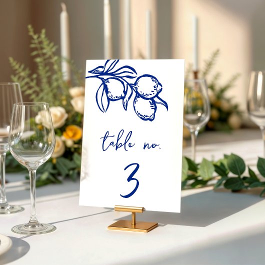 Drawn Blue Lemon 5x7 Wedding Table Number Sign 招待状