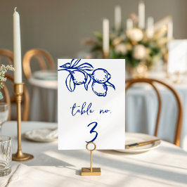 Drawn Blue Lemon 5x7 Wedding Table Number Sign 招待状