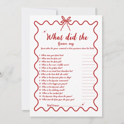 Drawn Bride  groom trivia bridal shower game Card 案内状 (正面)