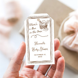 Drawn Brown Bun in the Oven Baby Shower Party ギフトタグ