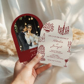 Drawn Burgundy Romantic Photo Arched Wedding 招待状