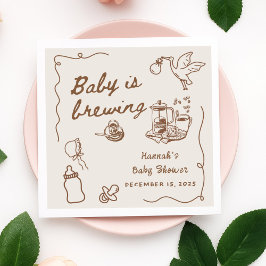 Drawn Coffee Baby is Brewing Baby Shower スタンダードカクテルナプキン