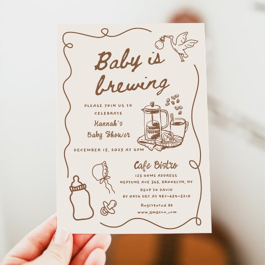 Drawn Coffee Baby is Brewing Baby Shower 招待状