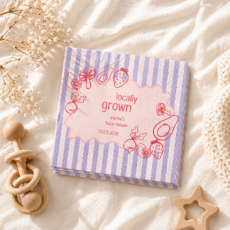 Drawn Locally Grown Farmer's Market Pink スタンダードカクテルナプキン